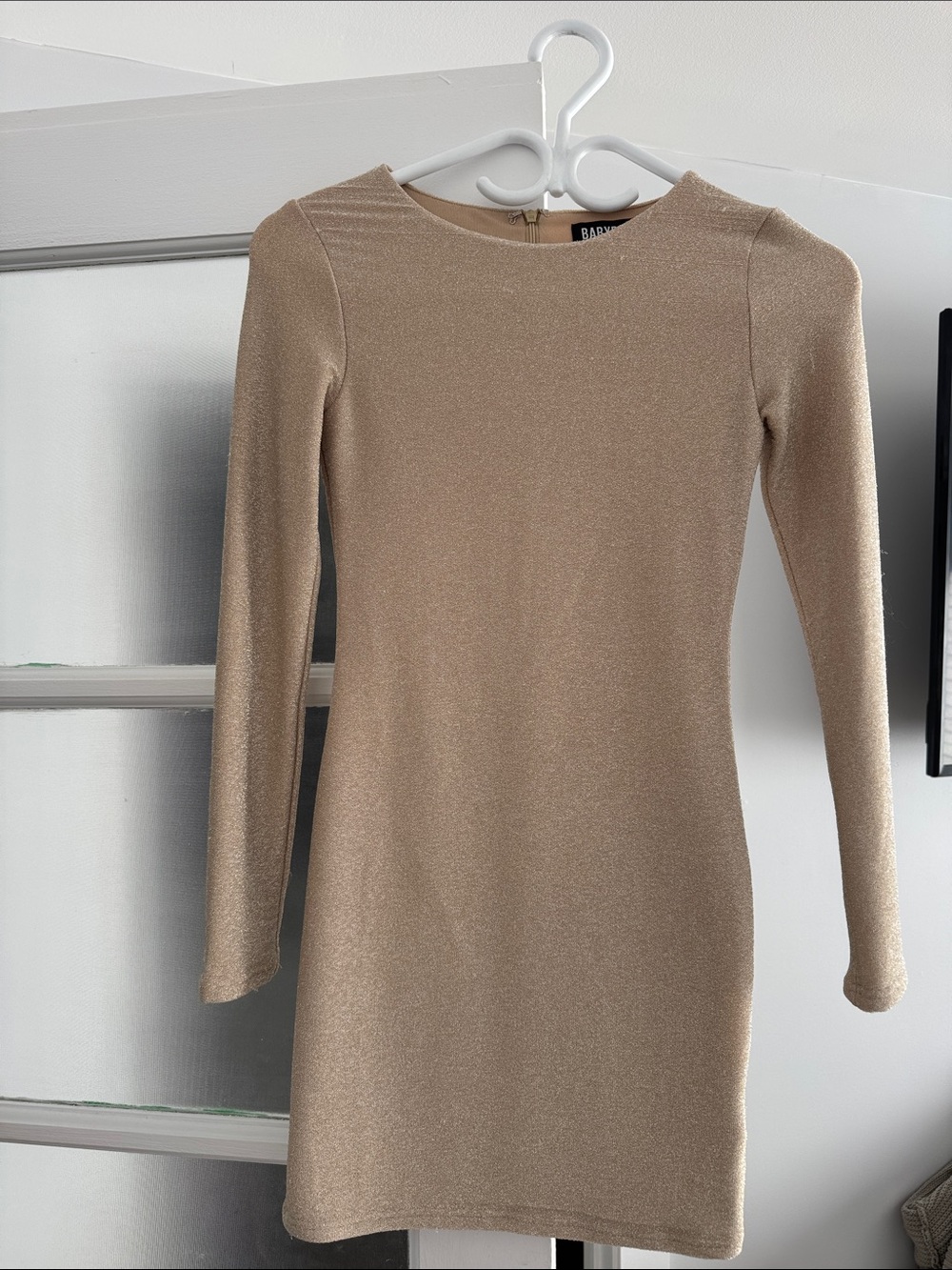 BABYBOO Shimmery Beige Long-Sleeve Bodycon Dress